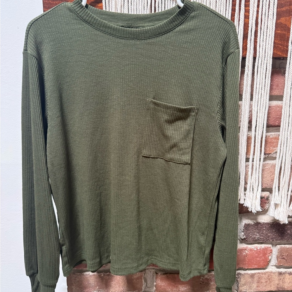 Olive Green Ribbed Lounge Set - Cozy Two-Piece - Picture 2 of 6